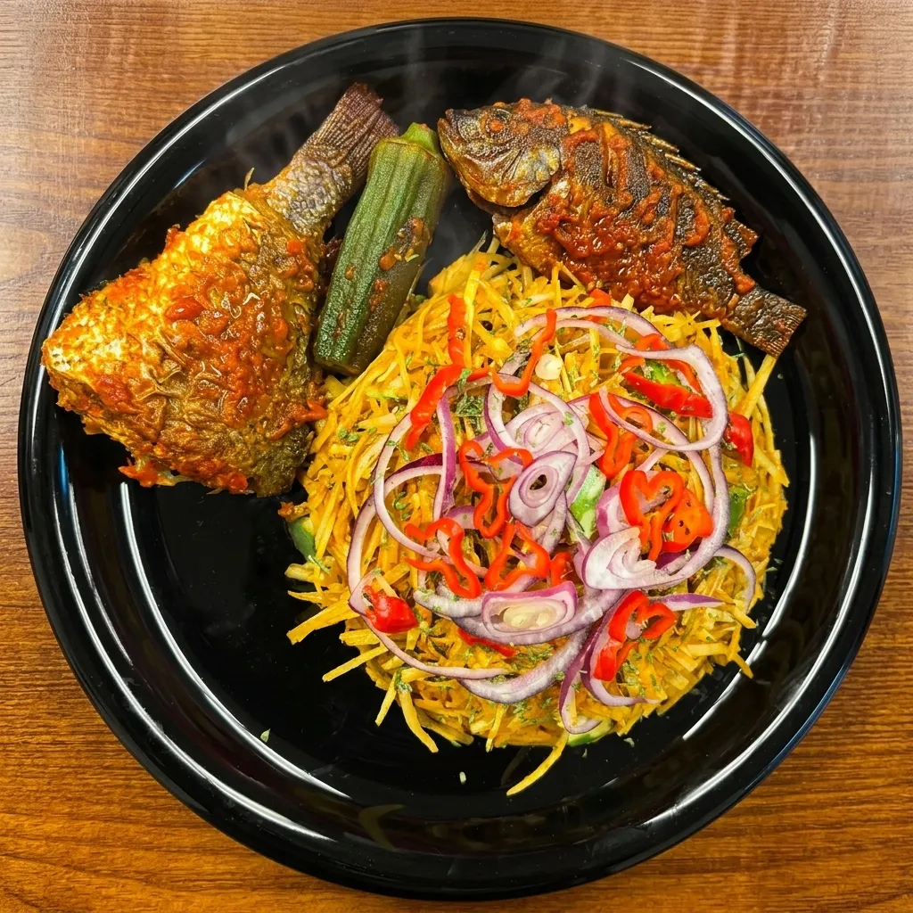 Egusi soup with 1 pc swallow and 1 pc meat at Village Pot Winnipeg