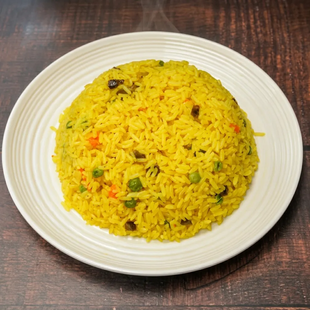 Nigerian style fried rice with crisp vegetables at Village Pot Nigerian restaurant Winnipeg