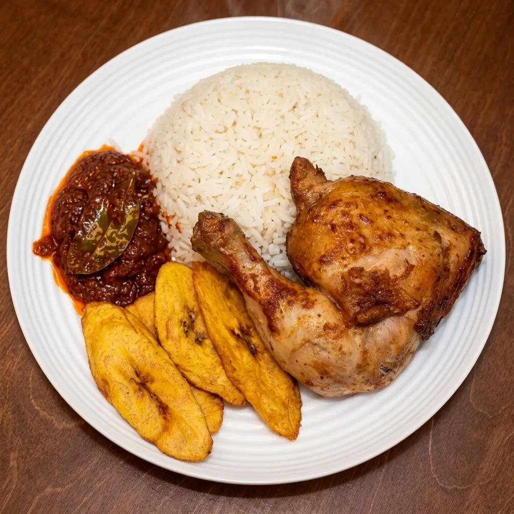 White rice stew with 1 pc meat in rich West African pepper sauce at Village Pot downtown Winnipeg